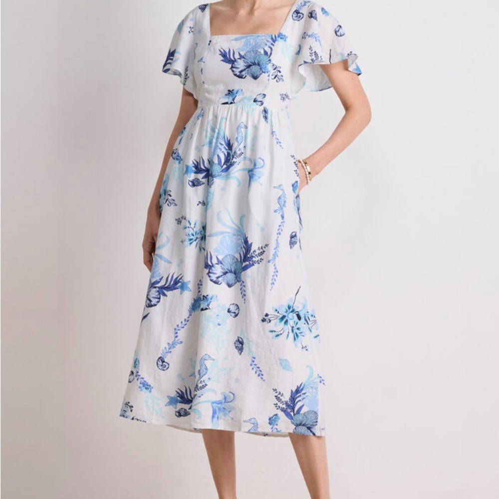 Vineyard Vines Cream Flutter Sleeve midi dress